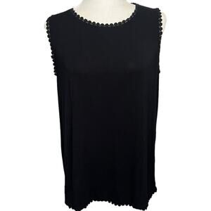 HALOGEN Black Dot Lace Trim Sleeveless‎ Top Relaxed Fit Women's Size Medium